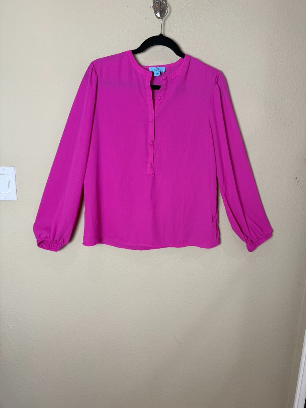 Nordstrom CECE Hot Pink Satiny Button Front Blouse Top Size Medium